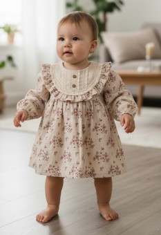 Rochie cu imprimeu floricele și dantelă 