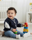 Cardigan tricotat pentru bebeluși – Bleumarin cu detalii albe
