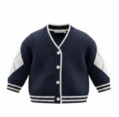 Cardigan tricotat pentru bebeluși – Bleumarin cu detalii albe